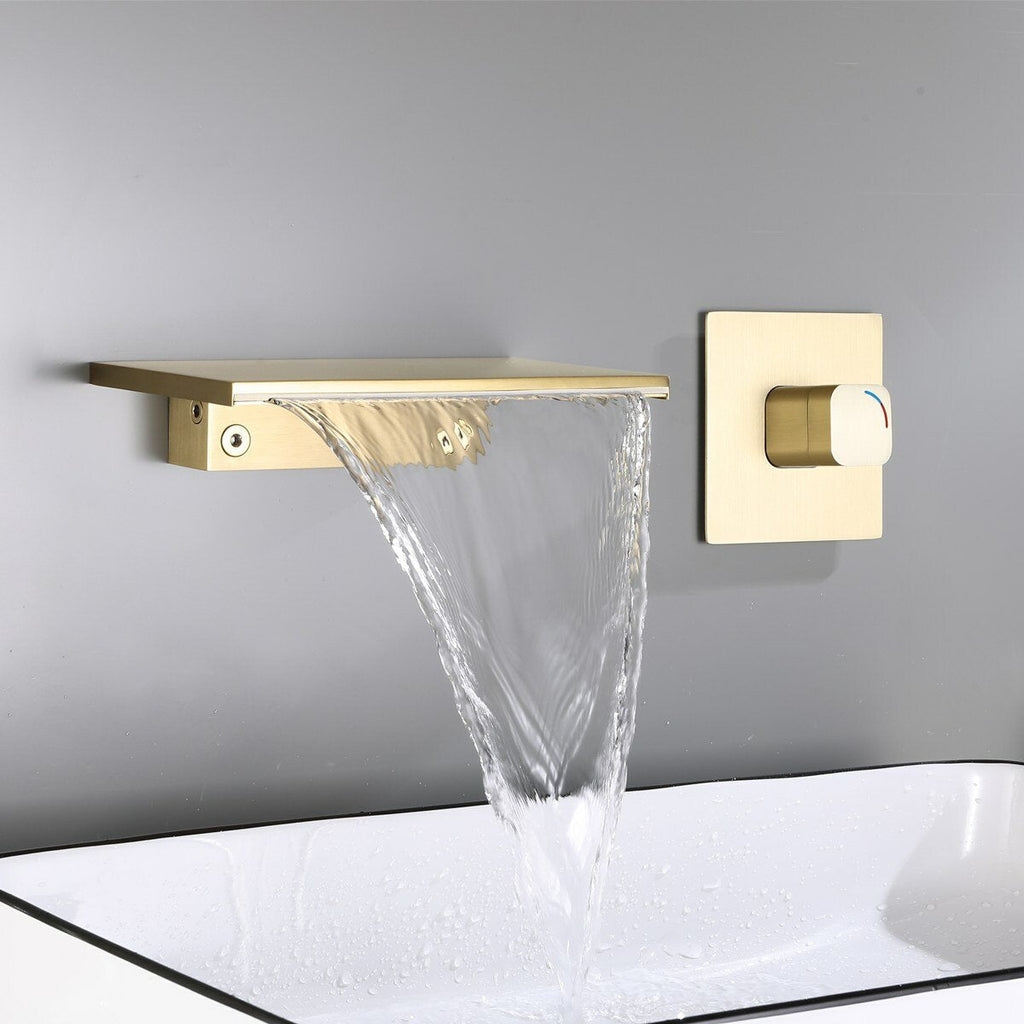 Modern Single Handle Wall Mount Faucet Waterfall Spout Bathroom Tub Basin Concealed Tap Hot Cold Water Mixer