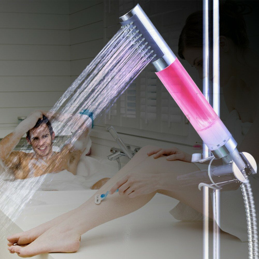 3-Color Temperature Sensitive LED Showerhead Light Up Handheld Glow Round Bar Stick Shower heads For Kitchen Bathroom