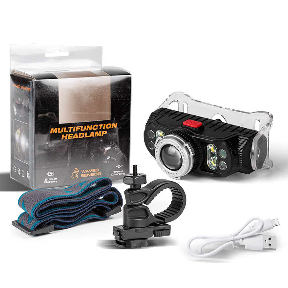 Induction LED Headlamp Super Bright Zoomable 4 Modes USB Rechargeable Work Light Flashlight with Magnet