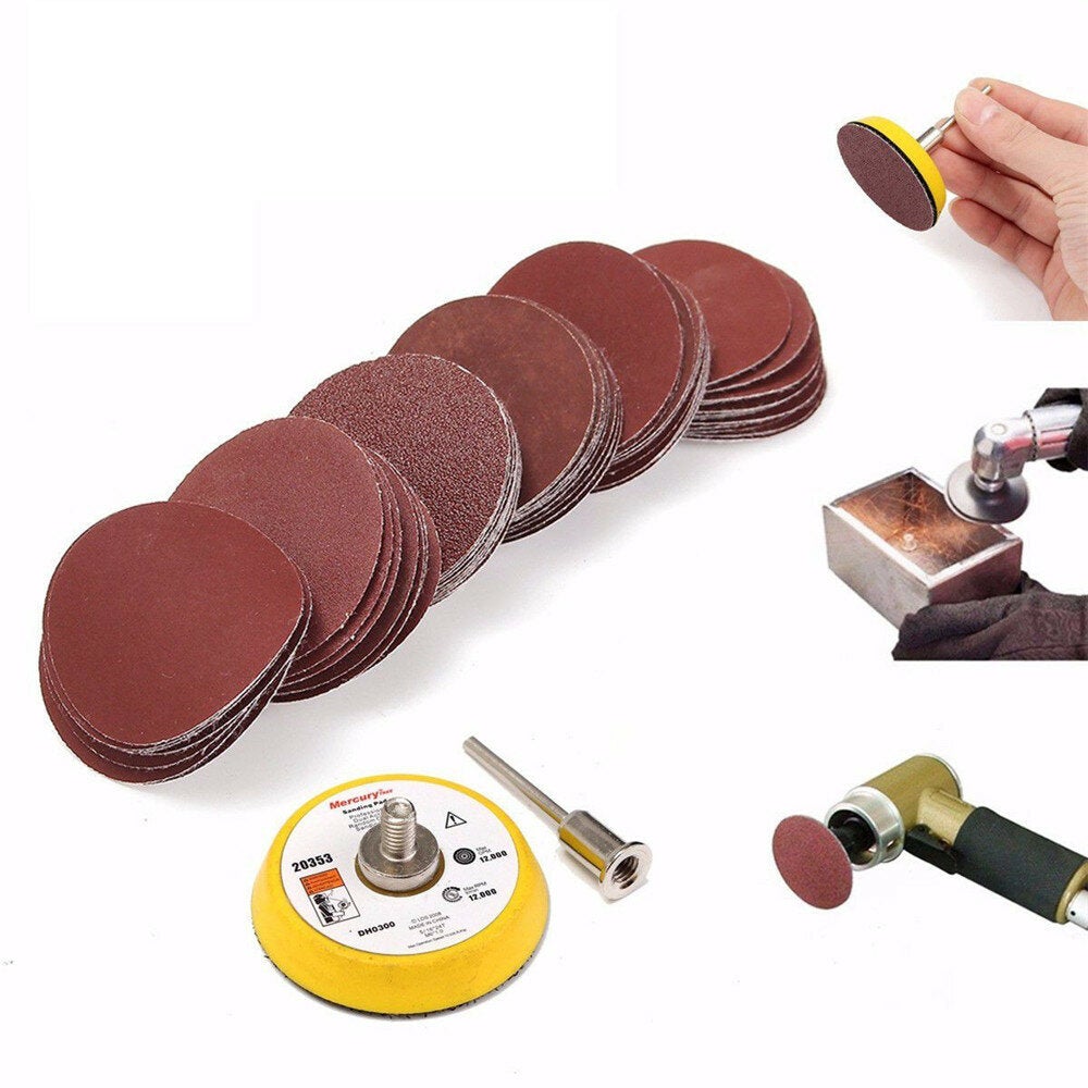 2 Inch 50mm Hook and Loop Sanding Pad 3mm Shank with 60pcs Sandpaper