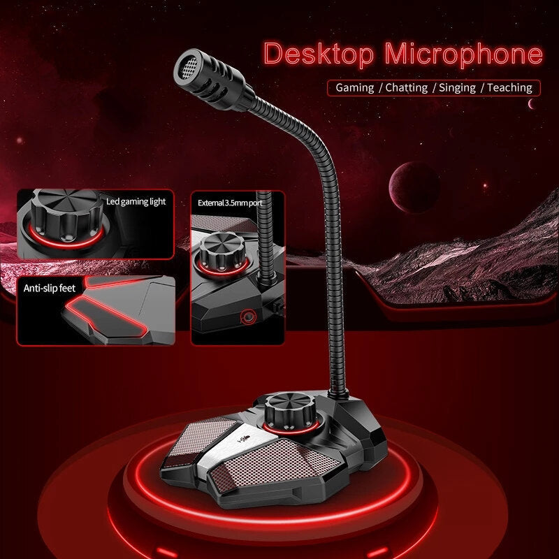 360 Degree Bending Professional Desktop Microphone With Stand for Gaming Singing Conference, Mobile USB