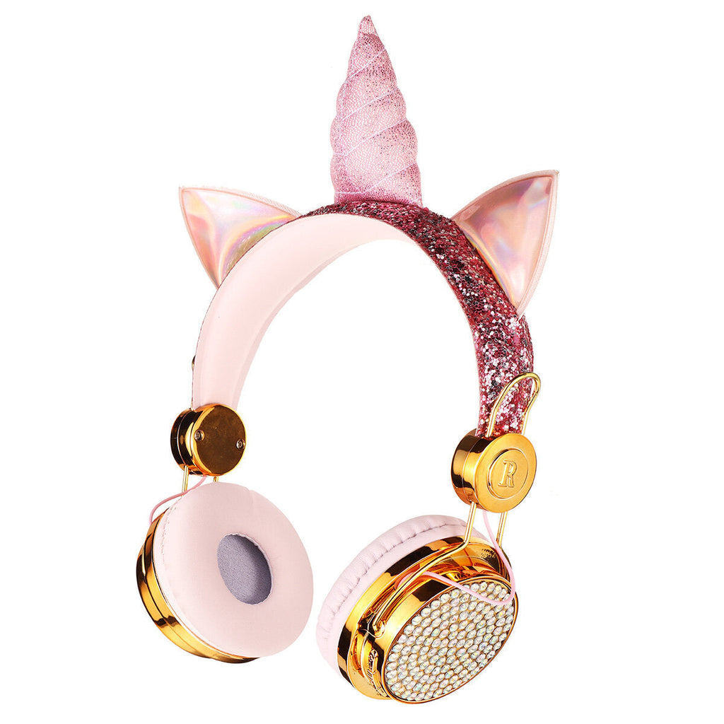 Cute Unicorn Bluetooth 5.0 Over-Ear Headphones Wireless Kids Cartoon Stereo Headset Earphone Built-in Microphone