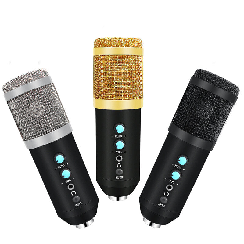 USB Condenser microphone Hi-Fi Active Noise Reduction Reverberation Adjustable Wired with Tripod for Computer Mobile Phone Live Recording