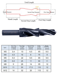 M3-12 Twist Step Drill Bit Two Stage Conutersunk Drill Sub-Step Drill