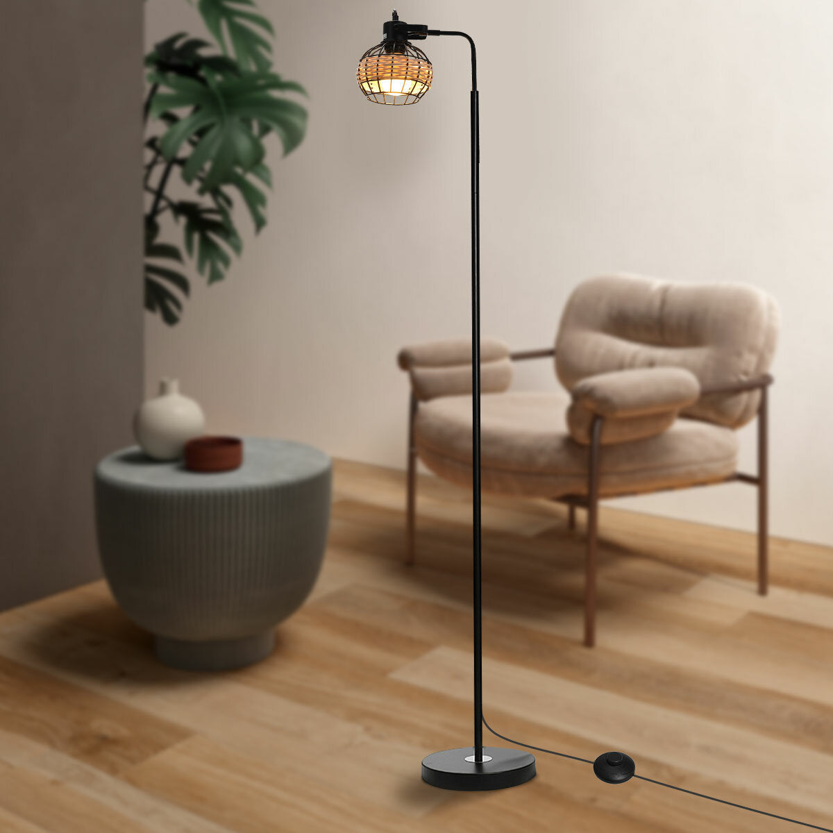 Rattan Hollow Cage Design Floor Lamp Modern & Rustic Style Living Room Bedroom