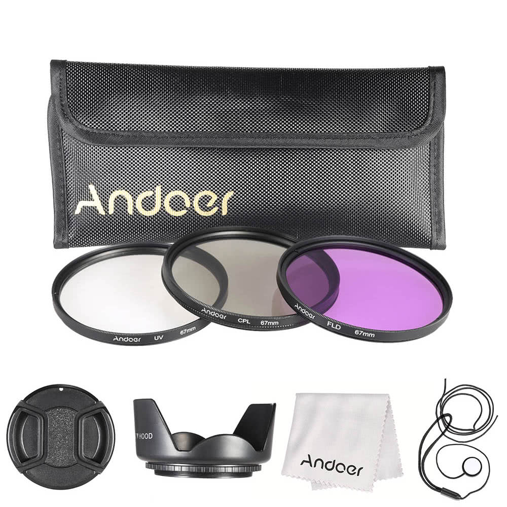 67mm Filter Kit (UV+CPL+FLD) + Nylon Carry Pouch Lens Cap Holder Hood