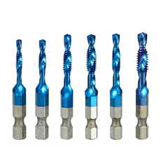 6Pcs Thread Tap HSS Screw Spiral Tap Drill Set 6-32 8-32 10-24 10-32 12-24 1/4-20NC Hexagon Shank Machine Plug Tap Threading Tool