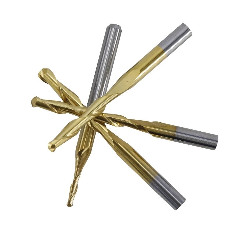 10Pcs 3.175mm Shank Titanium Coated Ball Nose End Mill Carbide Milling Cutter Spiral CNC Router Bit Engraving