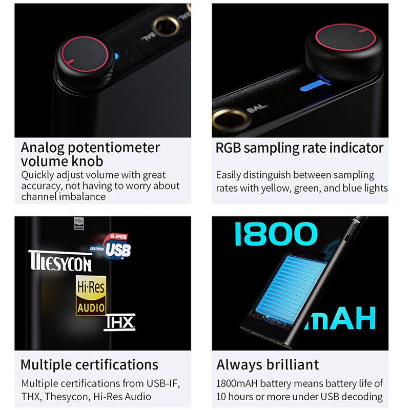Chip THX Balanced USB DAC Amplifier AMP XMOS XUF208 PCM768K DSD512 Decoding 2.5/3.5/4.4mm Output for Androi Phone