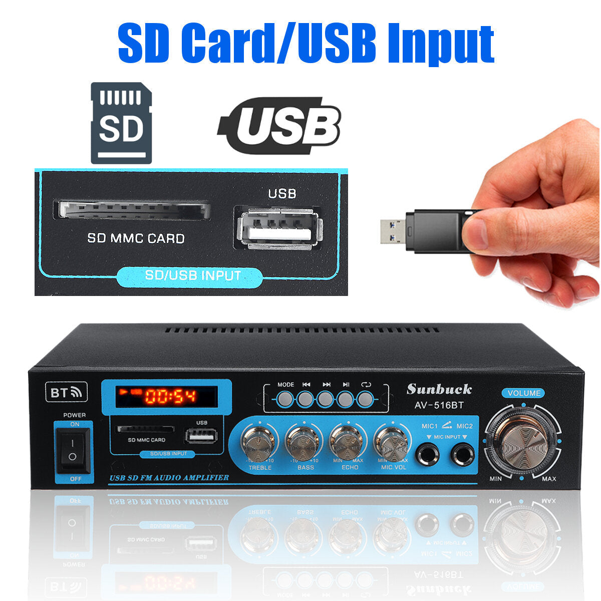 2000W Bluetooth 5.0 Power Amplifier Home Stereo 2 Channel Audio FM DVD AUX