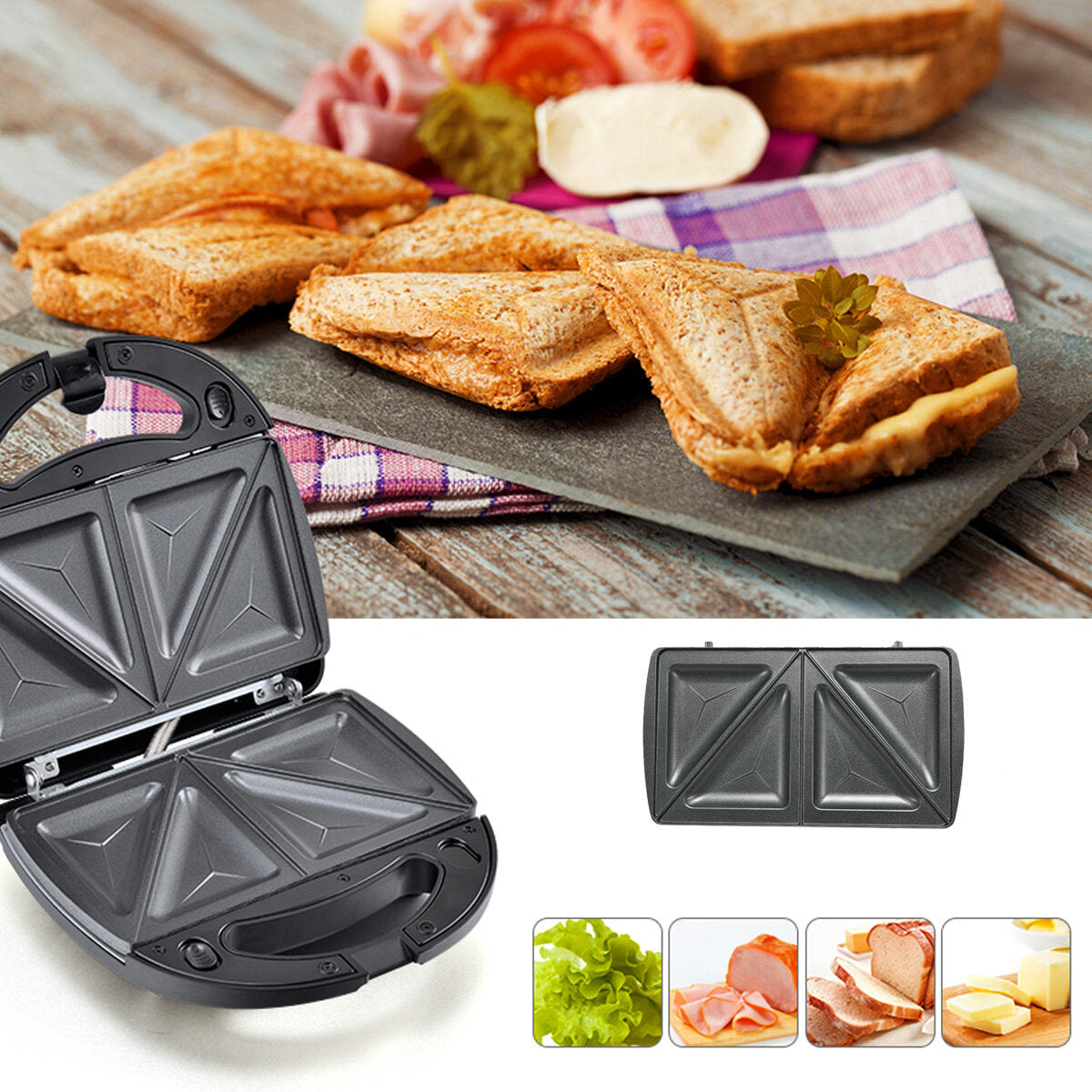 220V 750W Multifunction3 in 1 Breakfast Machine Sandwiches Waffles Panini Toast Maker Non-Stick Coated Baking Sheet