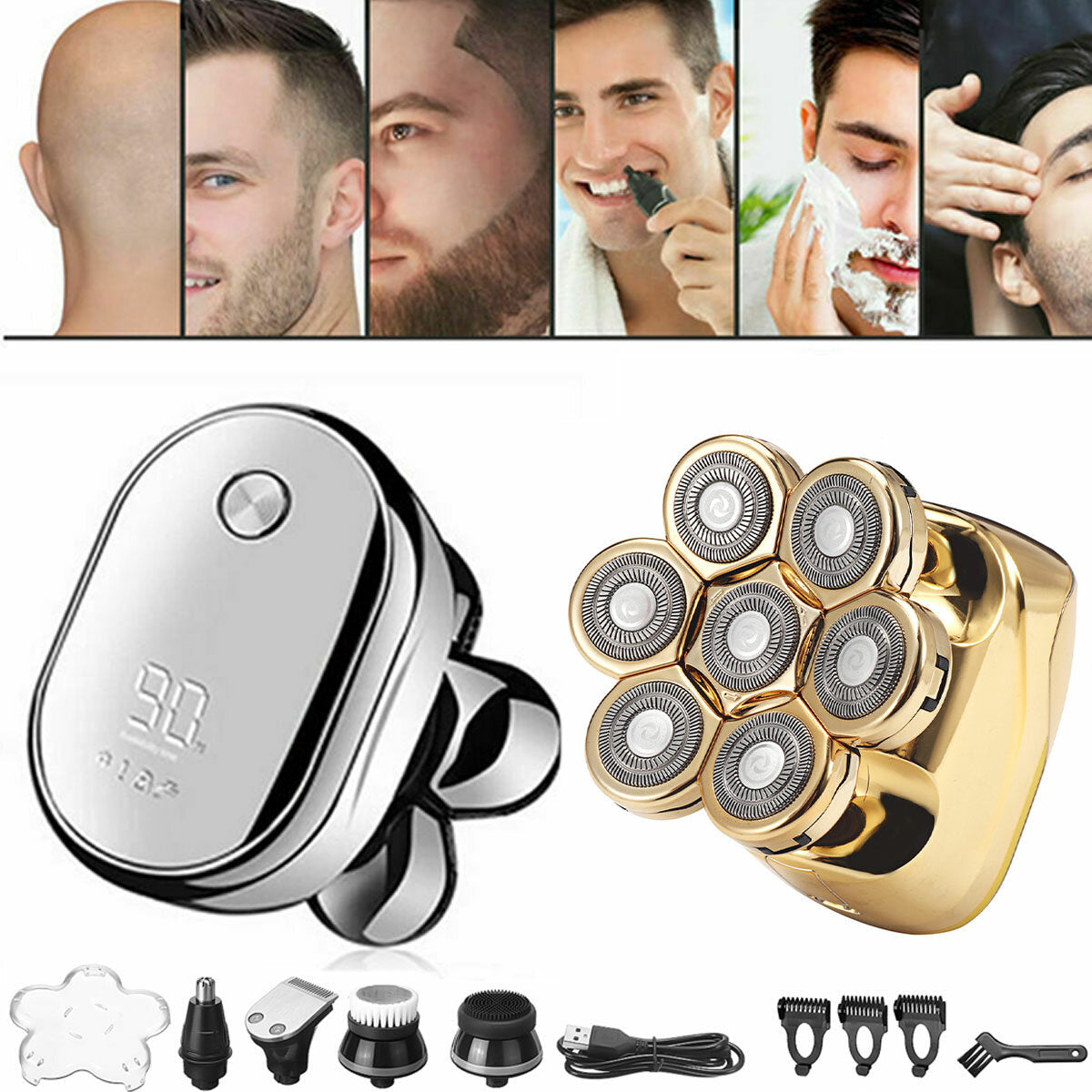 6-in-1 Multifunctional Shaver Grooming Kit 8D Flaoting Heads Electric Shaver LED LCD Intelligent Display Waterproof Electric Shaver