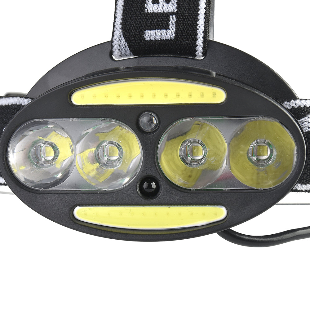 6LED Smart Sensor Cycling Headlight 5 Switch Modes 4xT6+2xCOB LED Red Warning Light