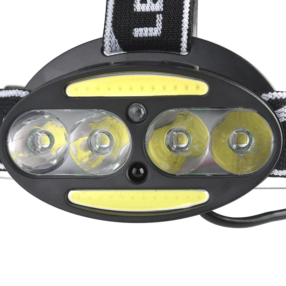 1900LM 6LED Smart Sensor Cycling Headlamp 5 Switch Modes 4xT6+2xCOB LED Red Warning Lig