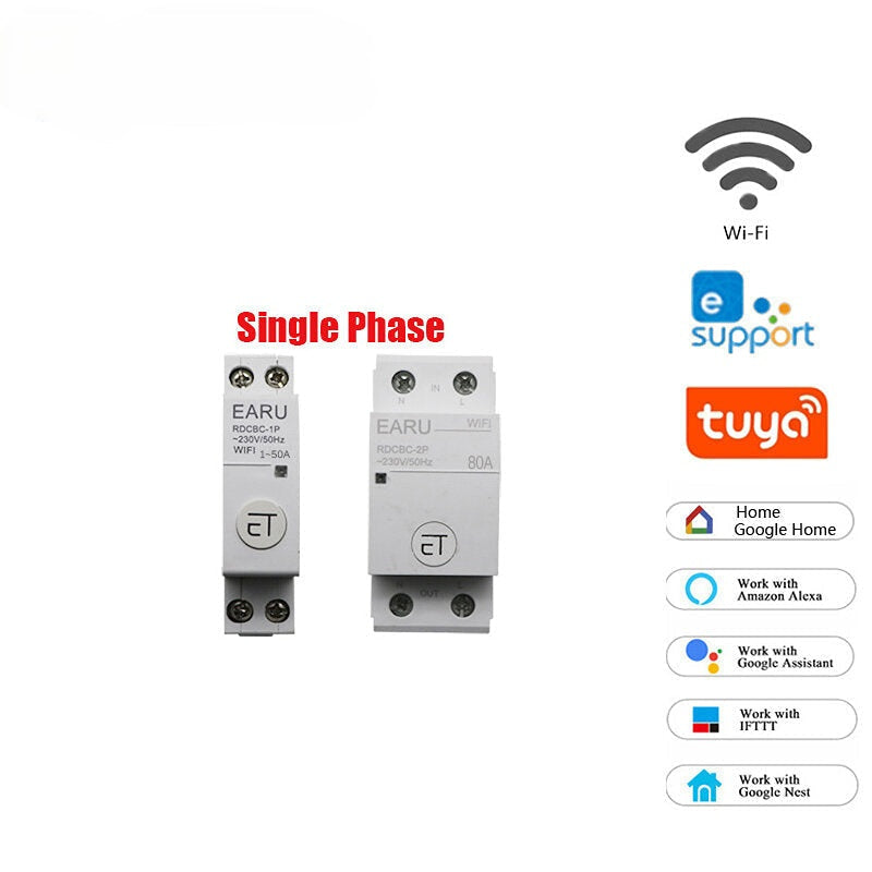 Smart Light Switch WIFI 63/80A Single Phase Circuit Breaker Timer Relay Switch Voice Remote Control Works With Tuya eWeLink APP Alexa Google Home