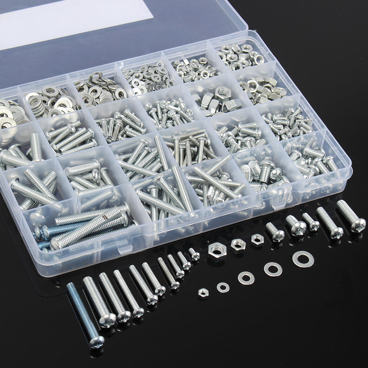 M3 M4 M5 M6 Stainless Steel Phillips Round Head Screws Nuts Flat Washers Assortment Kit 900g