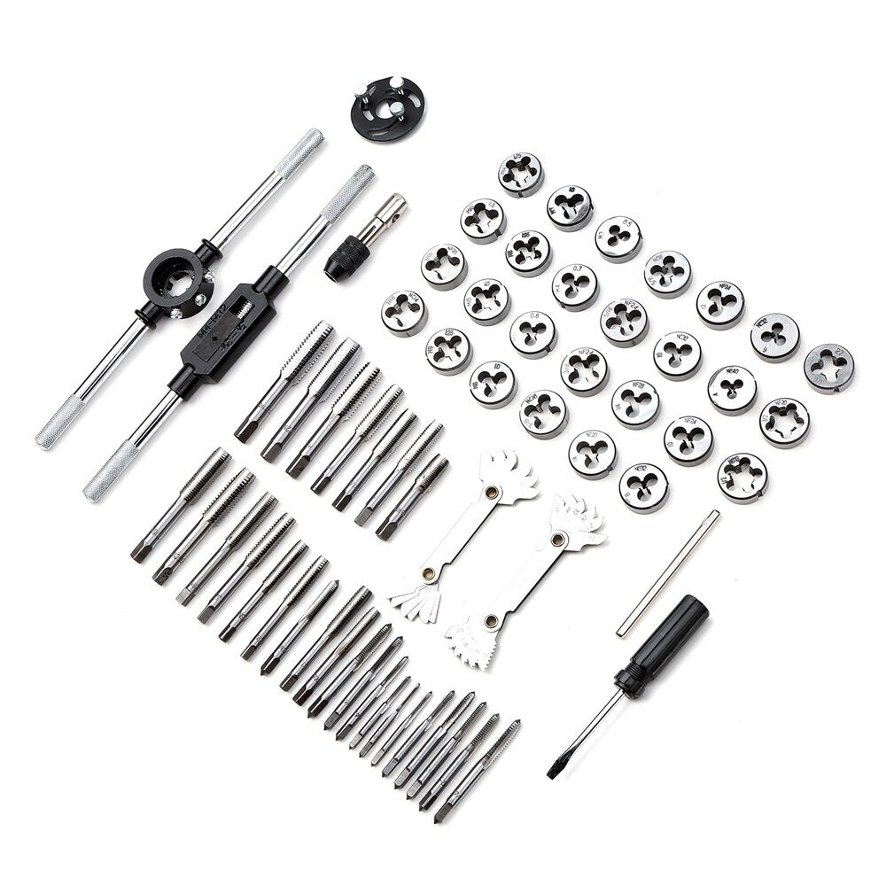 60pcs Metric and Imperial Thread Tap Die Set with Case Screw Wrench Kit Hand Tapping Tools
