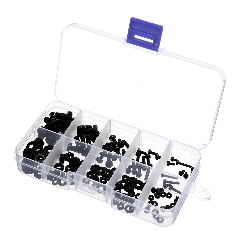 150Pcs Nylon Black P hillips Pan Head Screw Nut Bolt Washers Assortment Kit M2 M2.5 M3 M4 M5