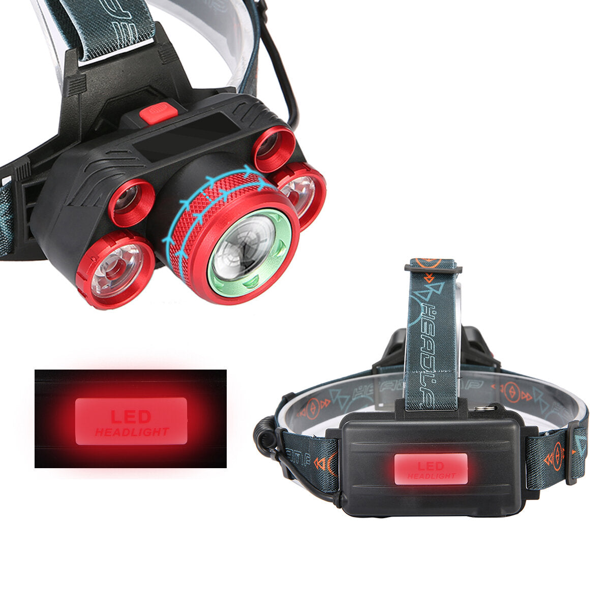 1000LM 5 LED Headlight 5 Modes Adjustable Flashlight IPX6 Waterproof Rechargeable Work Lamp Outdoor Camping Cycling