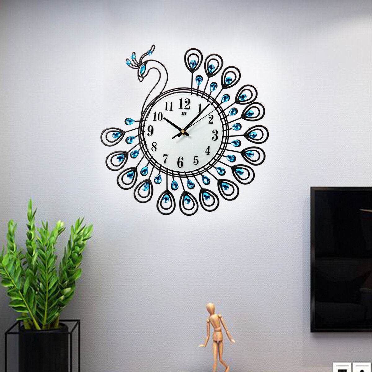 37cm European Style Peacock Shape Luxury Digital Metal Wall Clock