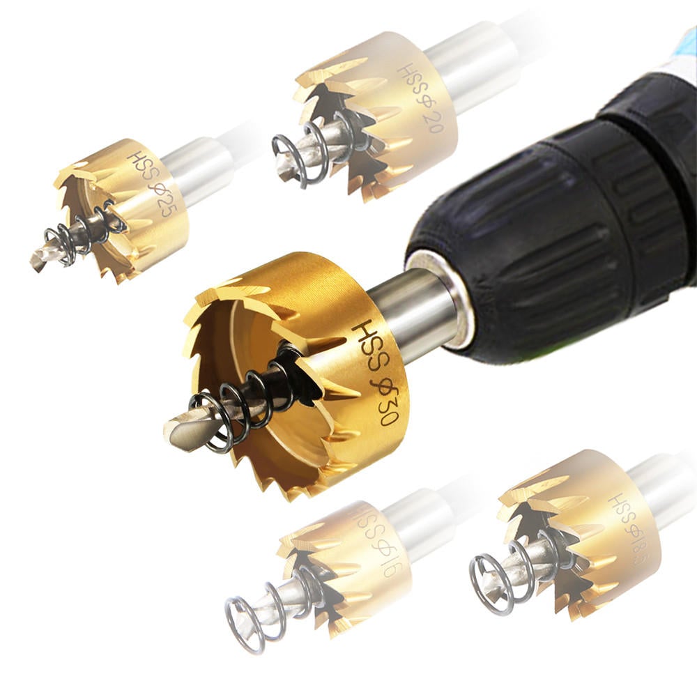5Pcs HSS 6542 Titanium Coated Hole Sawtooth HSS Hole Saw Cutter Drill Bit Set 16/18.5/20/25/30mm