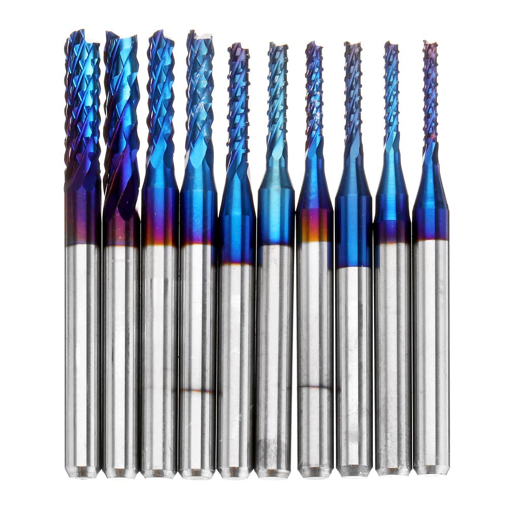 10pcs 1.3-3.175mm Blue NACO Coated PCB Bits Carbide Engraving Milling Cutter For CNC Tool Rotary Burrs
