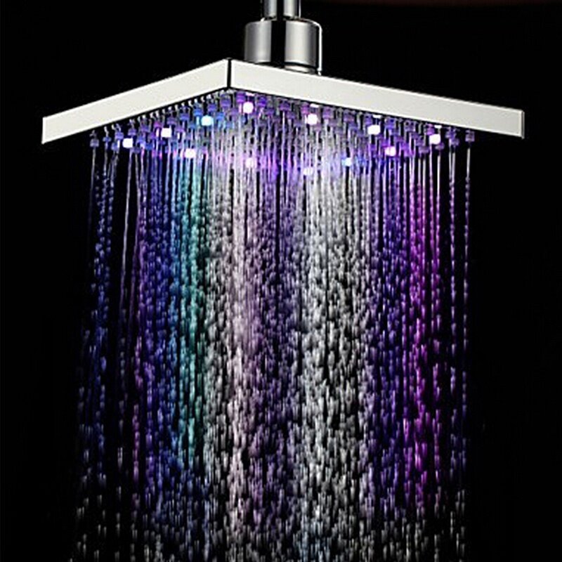 6 Inch ABS Square Showerhead 360 Adjustable Top Spray Water Temperature Controlled 7 Colors LED Auto Changing Shower Head
