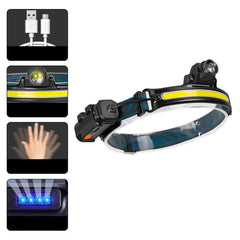 Smart Sensor Headlight XPG+COB 6 Modes Type-C Charging 2000mAh Battery Flashlight Head Torch