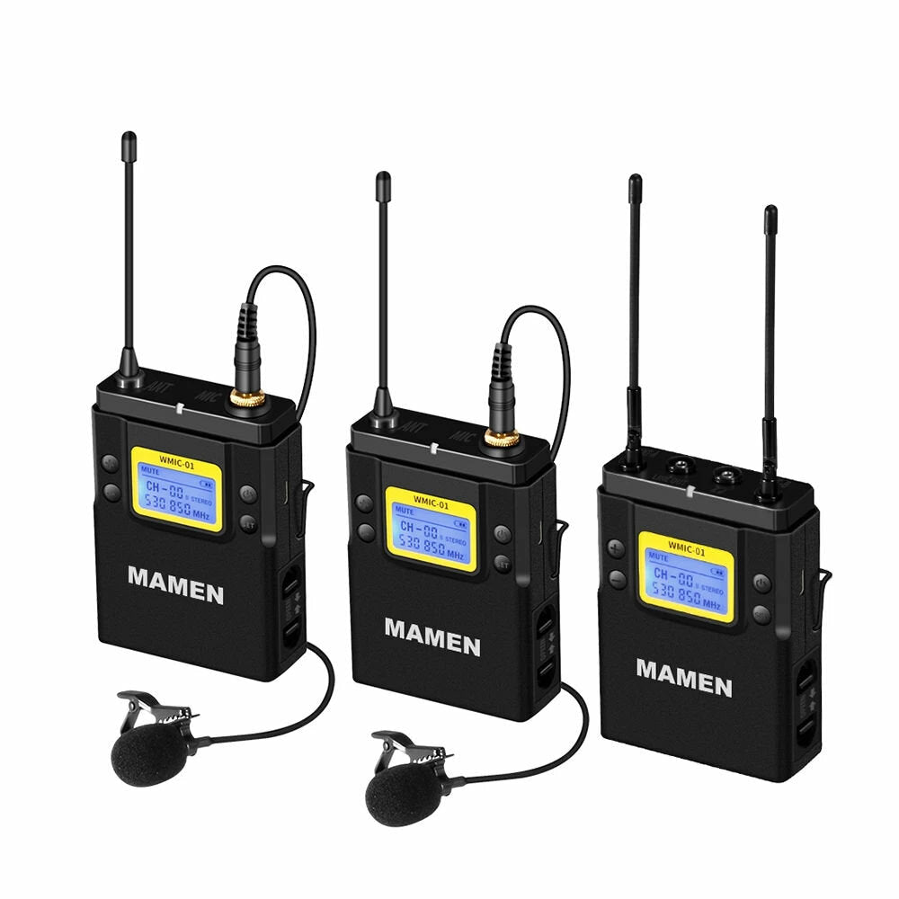 UHF Dual-Channel Wireless Microphone System 2 Transmitters 1 Receiver 50 Channels for Camera Phone