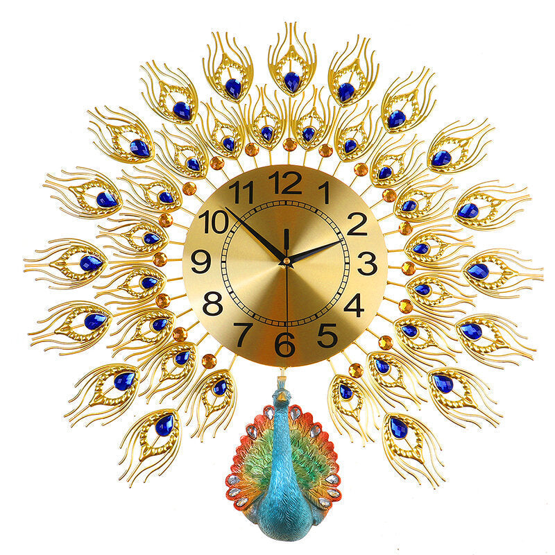 3D Large Wall Clock Luxury Peacock Metal Living Room Wall Watch Home Decoration