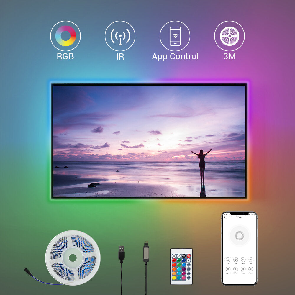 LED Strip Light RGB 16 Color Changing TV Backlight Voice Control Smart Remote Control 4 Dimmable Scenes Modes LED Light Works With Alexa Google Home