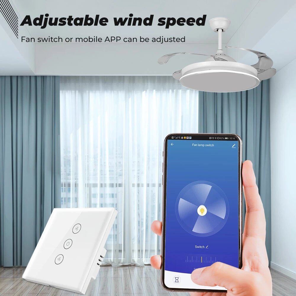 Touch WiFi Ceiling Fan Switch EU/US Remote Timer Speed Wall Glass APP Control Work with Alexa Google Home