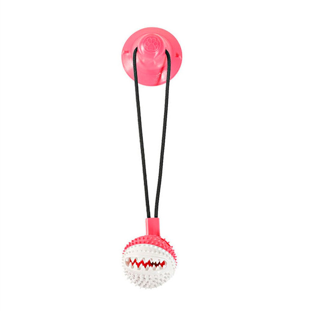 Dog Rope Ball Pull Toy with Double Suction Cup Multifunctional Interactive Dog Tug of War Toy with Teeth Cleaning and Food Dispensing Features