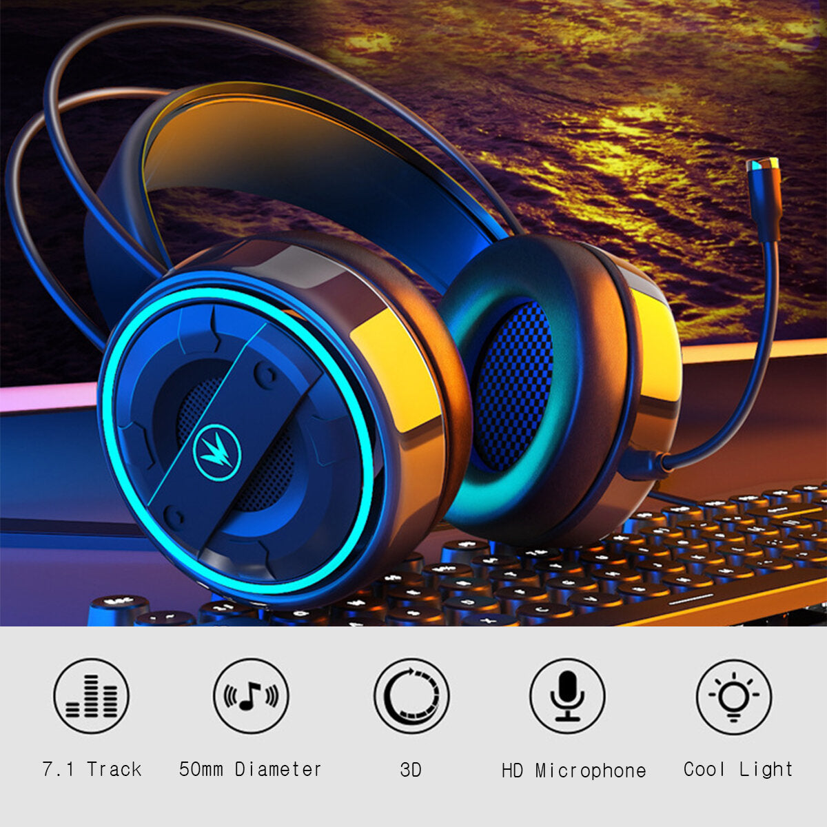 104-Key Waterproof Wired Mechanical Keyboard Headphones Mice Combo With Mic RGB Gaming Set