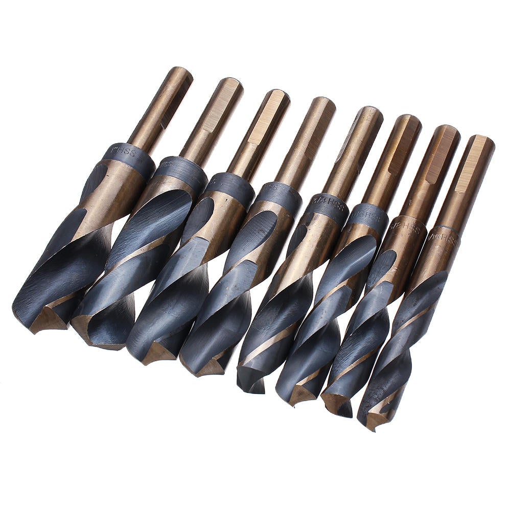 8pcs 1/2 Inch Shank HSS 4241 Twist Drill Bit Set 9/16 to 1 Inch Twist Drill for Wood Metal