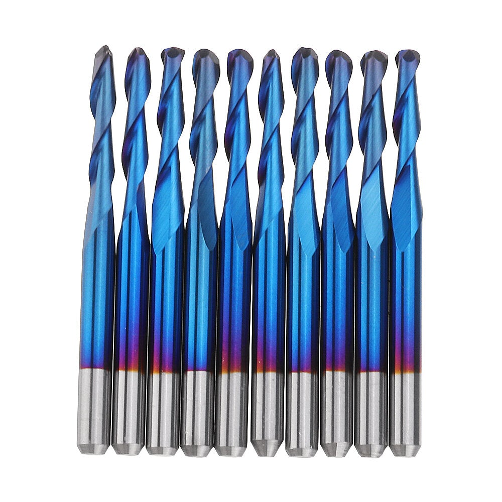 10pcs 3.175mm Shank 2.5mm End Mill Blue Coated Spiral Ball Nose CNC Milling Cutter