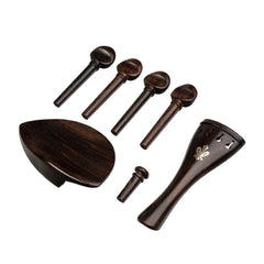 Ebony Violin Parts Set W/ Tailpiece+Chin Rest+4 Tuning Pegs+ End Pin Exquisite Pattern Inlay DIY For 3/4 4/4 Violin