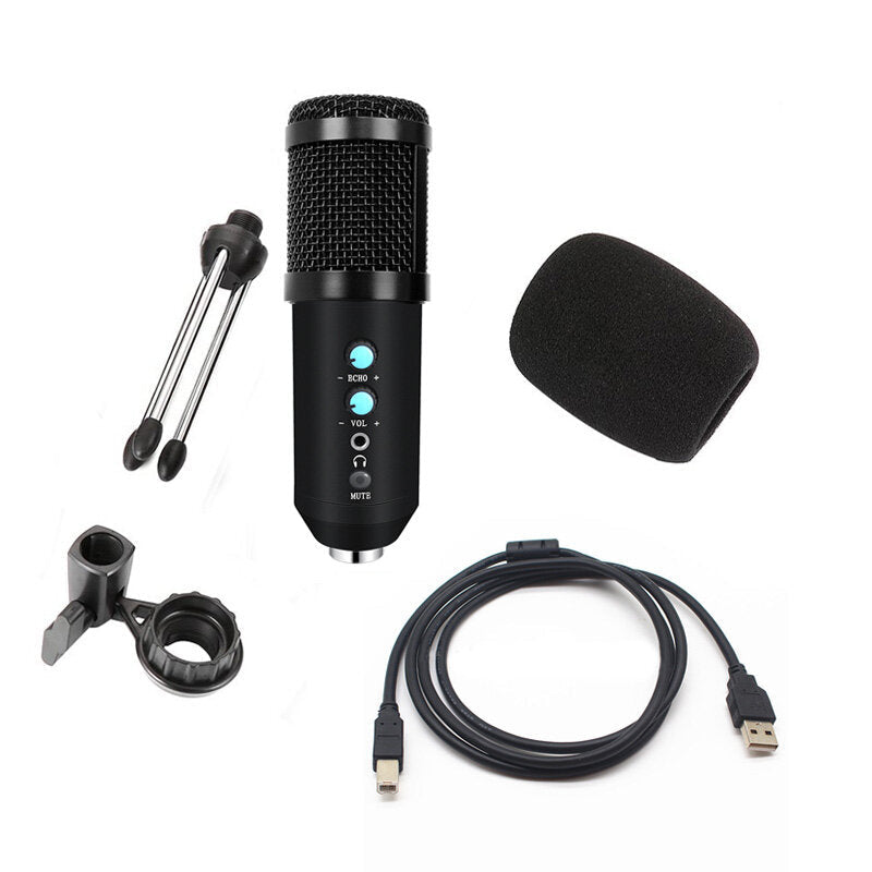 USB Condenser microphone Hi-Fi Active Noise Reduction Reverberation Adjustable Wired with Tripod for Computer Mobile Phone Live Recording