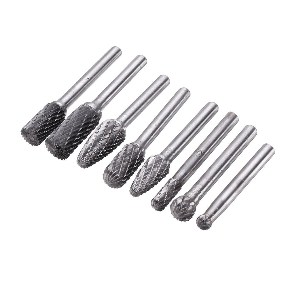 8Pcs 6mm Shank Tungsten Steel Rotary File Set Grinding Head Rasp Burrs Abrasive Tool