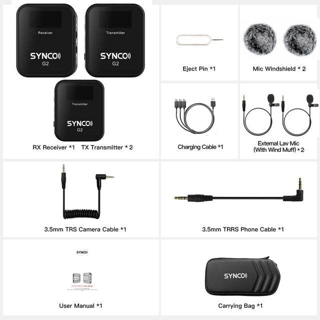 Microphone G2A1 G2A2 Wireless Lavalier Mic System for Smartphone DSLR Camera Realtime Monitoring 70M Transmission