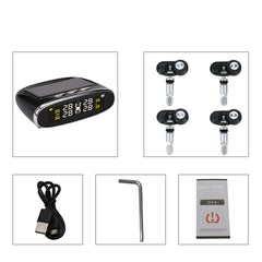 Solar Power TPMS Temperature Alert LCD Display Car Tire Pressure Alarm Monitor System With 4 Internal/External Sensor