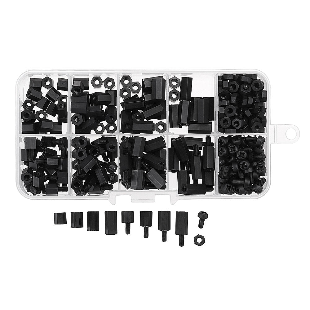 M3 Nylon Screw Black Hex Screw Nut Nylon PCB Standoff Assortment Kit 300pcs