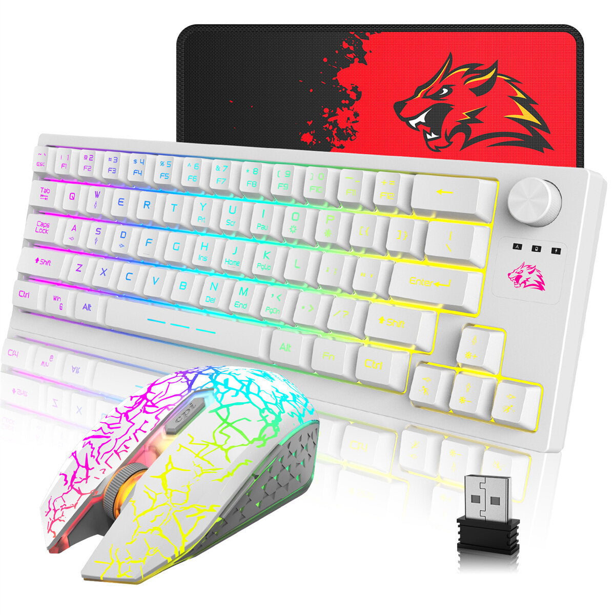 64-Keys Translucent RGB Gaming Wireless Keyboard with Adjustable Mouse Pad for PC Laptop Gamer