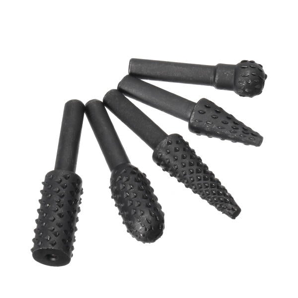 5Pcs 6mm Round Shank Rotary Rasp Set Wood Working Grinding Drill Bits File Cutter