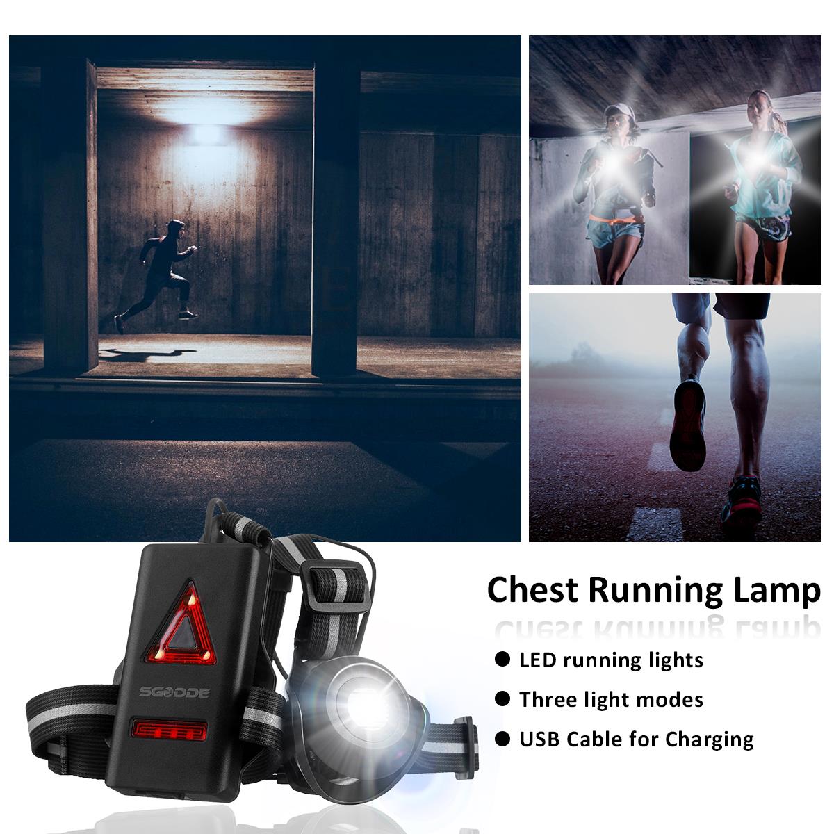 LED Headlamp Fishing Headlight Bike Running Light Waterproof With 120 Adjustable Beam Safety Warning Belt With Rechargeable Battery