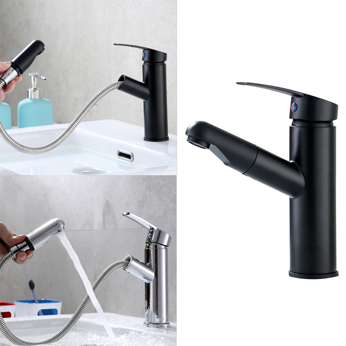 360 Bathroom Basin Mixer Tap Pull Out Rotate Spout Spray Brass Faucet G1/2