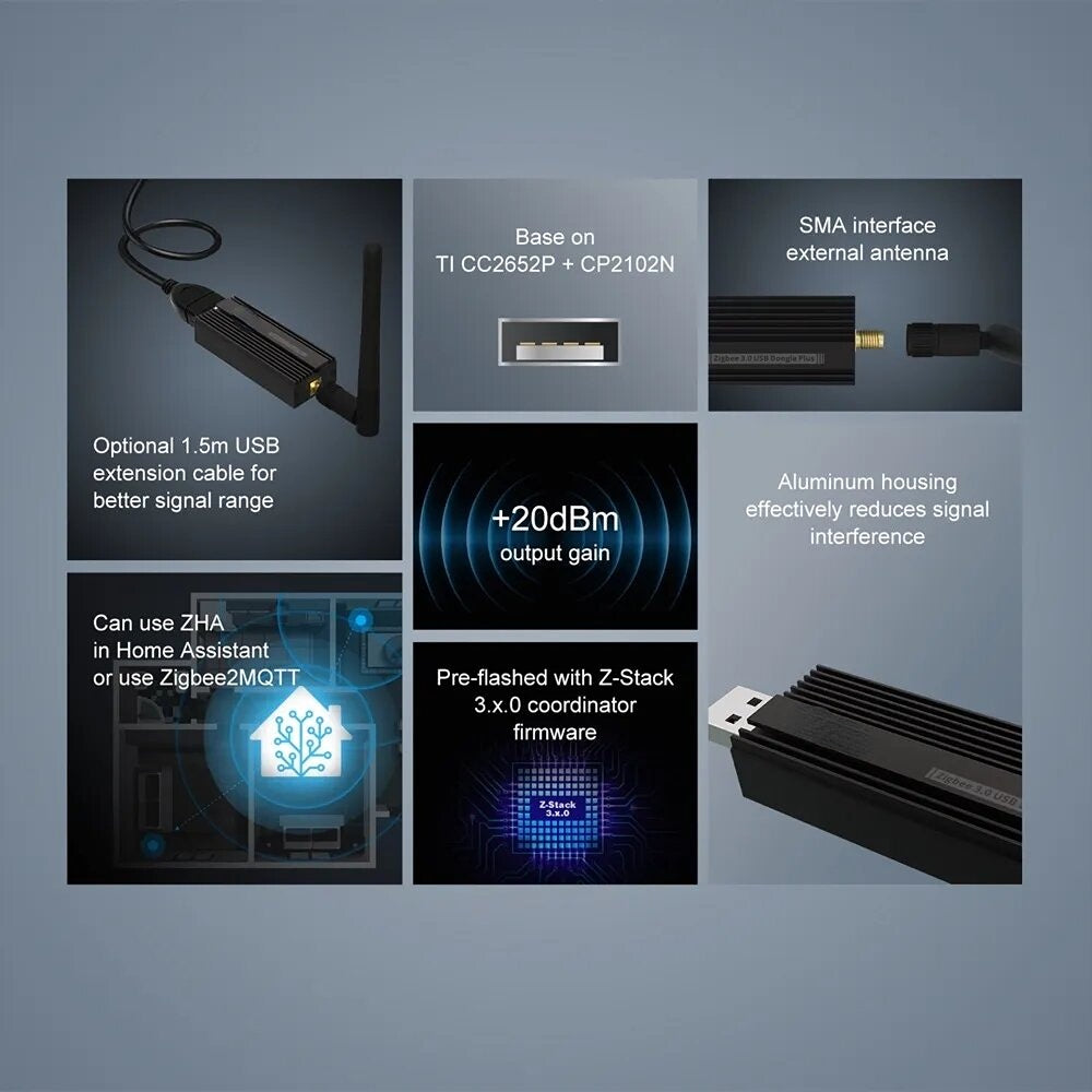 USB Dongle Plus Universal ZB Gateway Support via ZHA or Zigbee2MQTT ZB Series