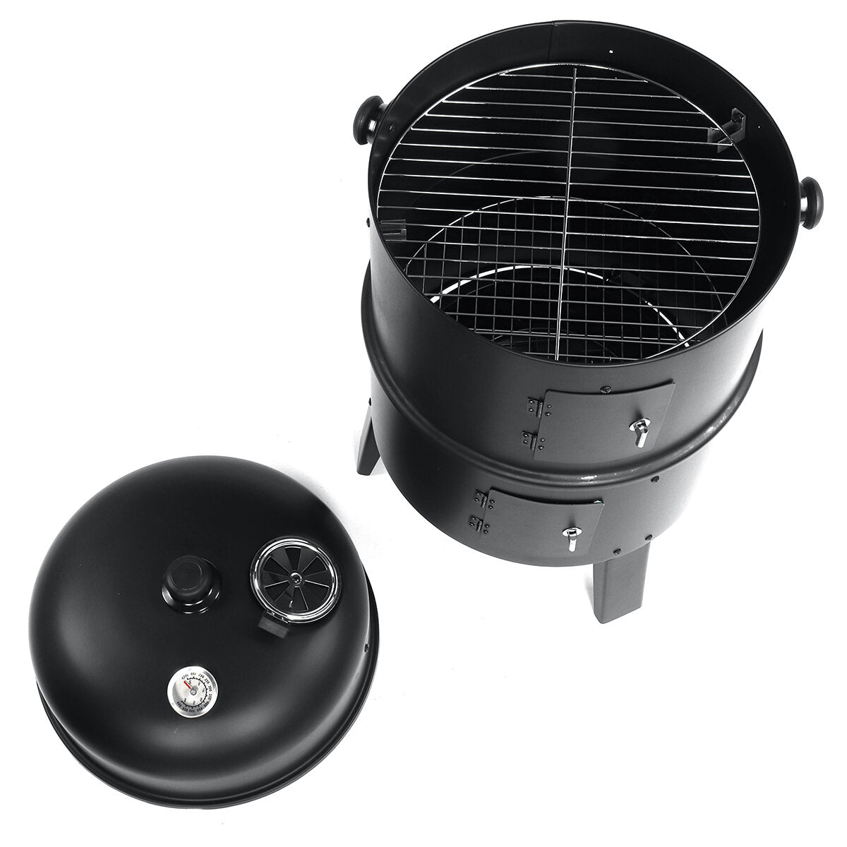 3-in-1 Portable Round Charcoal Smoker Roaster BBQ Grill With 354 Square Inches Cooking Space Built-in Thermometer Garden Outdoor Cooking