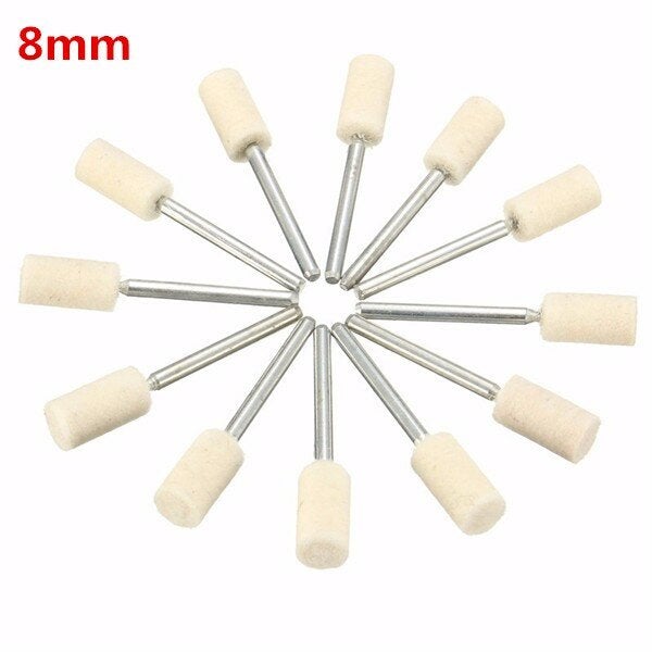 12pcs 3mm Shank Wool Polishing Head Buffing Wheel 3mm/6mm/8mm/12mm For Dremel Rotary Tool