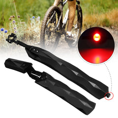 2PCS Cycling Mountain Bike Bicycle Front + Rear Fender Removable With LED Taillight Mudguard Road